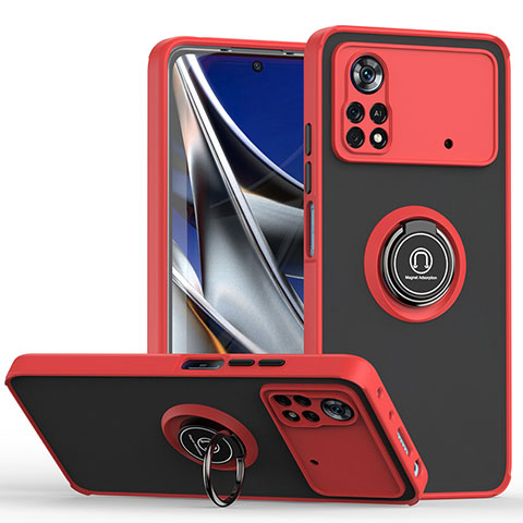 Coque Contour Silicone et Plastique Housse Etui Mat avec Magnetique Support Bague Anneau QW2 pour Xiaomi Poco X4 Pro 5G Rouge