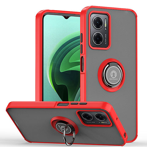 Coque Contour Silicone et Plastique Housse Etui Mat avec Magnetique Support Bague Anneau QW2 pour Xiaomi Redmi 10 5G Rouge