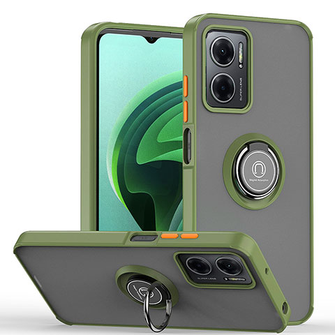 Coque Contour Silicone et Plastique Housse Etui Mat avec Magnetique Support Bague Anneau QW2 pour Xiaomi Redmi 10 5G Vert Armee