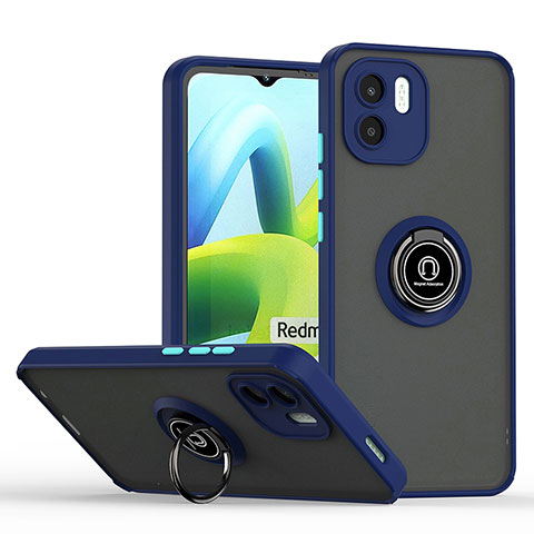 Coque Contour Silicone et Plastique Housse Etui Mat avec Magnetique Support Bague Anneau QW2 pour Xiaomi Redmi A2 Bleu