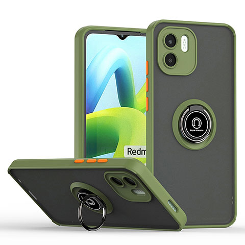 Coque Contour Silicone et Plastique Housse Etui Mat avec Magnetique Support Bague Anneau QW2 pour Xiaomi Redmi A2 Vert Armee