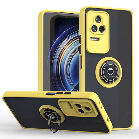 Coque Contour Silicone et Plastique Housse Etui Mat avec Magnetique Support Bague Anneau QW2 pour Xiaomi Redmi K50 5G Jaune