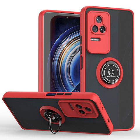 Coque Contour Silicone et Plastique Housse Etui Mat avec Magnetique Support Bague Anneau QW2 pour Xiaomi Redmi K50 Pro 5G Rouge