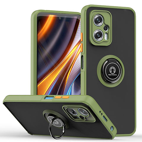 Coque Contour Silicone et Plastique Housse Etui Mat avec Magnetique Support Bague Anneau QW2 pour Xiaomi Redmi K50i 5G Vert Armee