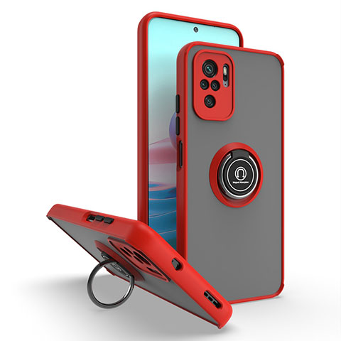 Coque Contour Silicone et Plastique Housse Etui Mat avec Magnetique Support Bague Anneau QW2 pour Xiaomi Redmi Note 10 Pro Max Rouge