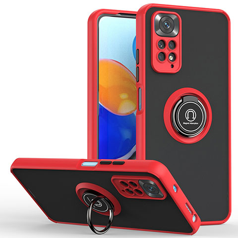 Coque Contour Silicone et Plastique Housse Etui Mat avec Magnetique Support Bague Anneau QW2 pour Xiaomi Redmi Note 11 Pro 4G Rouge