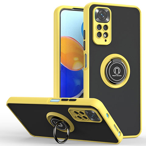 Coque Contour Silicone et Plastique Housse Etui Mat avec Magnetique Support Bague Anneau QW2 pour Xiaomi Redmi Note 11 Pro 5G Jaune