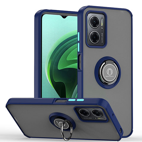 Coque Contour Silicone et Plastique Housse Etui Mat avec Magnetique Support Bague Anneau QW2 pour Xiaomi Redmi Note 11E 5G Bleu