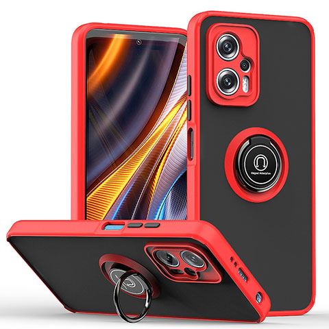 Coque Contour Silicone et Plastique Housse Etui Mat avec Magnetique Support Bague Anneau QW2 pour Xiaomi Redmi Note 11T Pro 5G Rouge