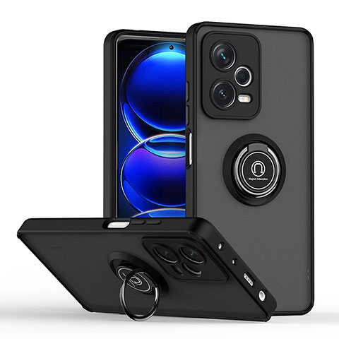 Coque Contour Silicone et Plastique Housse Etui Mat avec Magnetique Support Bague Anneau QW2 pour Xiaomi Redmi Note 12 Pro 5G Noir