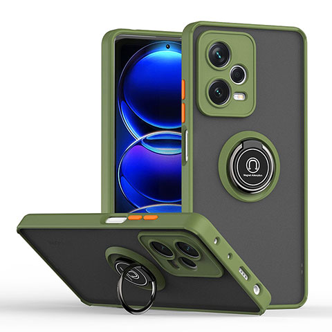 Coque Contour Silicone et Plastique Housse Etui Mat avec Magnetique Support Bague Anneau QW2 pour Xiaomi Redmi Note 12 Pro 5G Vert Armee