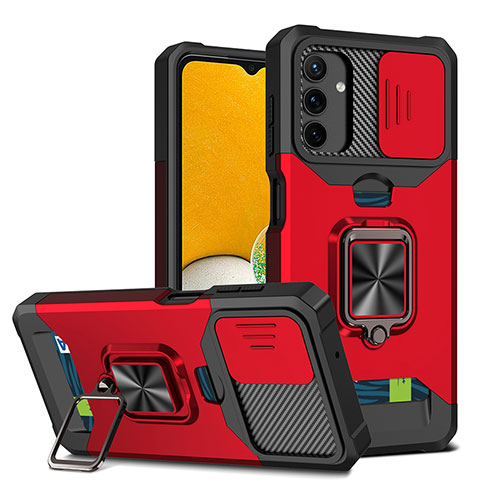 Coque Contour Silicone et Plastique Housse Etui Mat avec Magnetique Support Bague Anneau QW3 pour Samsung Galaxy A04s Rouge