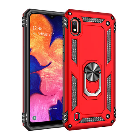 Coque Contour Silicone et Plastique Housse Etui Mat avec Magnetique Support Bague Anneau QW3 pour Samsung Galaxy A10 Rouge