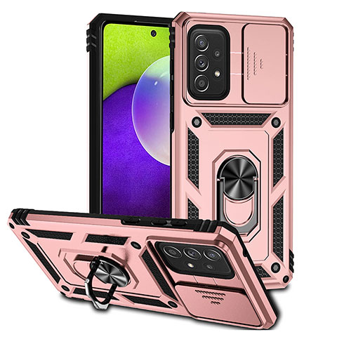 Coque Contour Silicone et Plastique Housse Etui Mat avec Magnetique Support Bague Anneau QW3 pour Samsung Galaxy A73 5G Or Rose