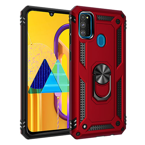 Coque Contour Silicone et Plastique Housse Etui Mat avec Magnetique Support Bague Anneau QW3 pour Samsung Galaxy M21 Rouge