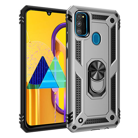 Coque Contour Silicone et Plastique Housse Etui Mat avec Magnetique Support Bague Anneau QW3 pour Samsung Galaxy M30s Argent