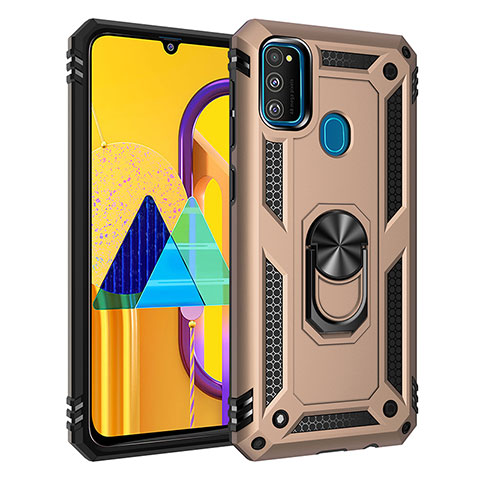 Coque Contour Silicone et Plastique Housse Etui Mat avec Magnetique Support Bague Anneau QW3 pour Samsung Galaxy M30s Or