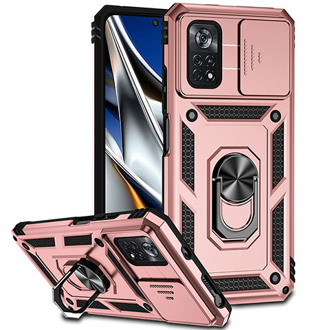 Coque Contour Silicone et Plastique Housse Etui Mat avec Magnetique Support Bague Anneau QW3 pour Xiaomi Poco X4 Pro 5G Or Rose