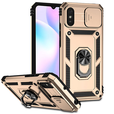 Coque Contour Silicone et Plastique Housse Etui Mat avec Magnetique Support Bague Anneau QW3 pour Xiaomi Redmi 9i Or