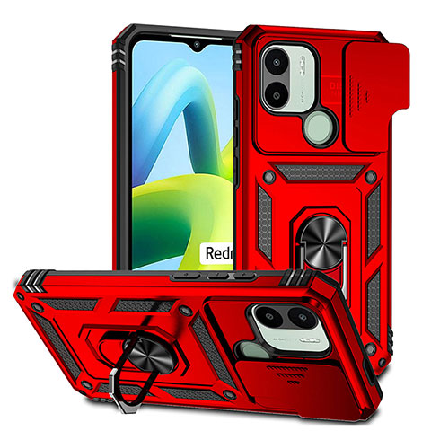 Coque Contour Silicone et Plastique Housse Etui Mat avec Magnetique Support Bague Anneau QW3 pour Xiaomi Redmi A1 Plus Rouge