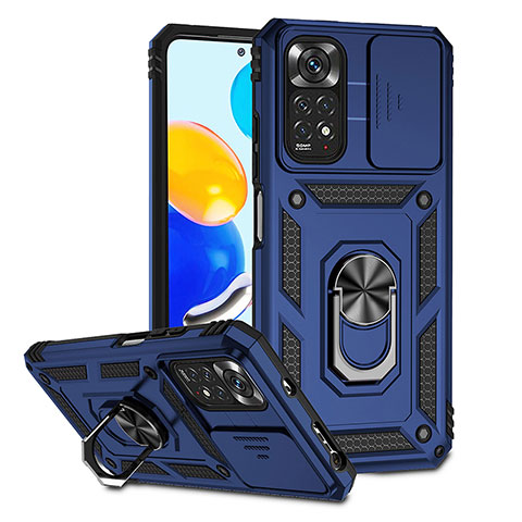 Coque Contour Silicone et Plastique Housse Etui Mat avec Magnetique Support Bague Anneau QW3 pour Xiaomi Redmi Note 11S 4G Bleu