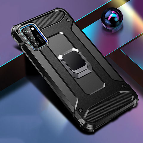 Coque Contour Silicone et Plastique Housse Etui Mat avec Magnetique Support Bague Anneau R01 pour Huawei Honor V30 5G Noir