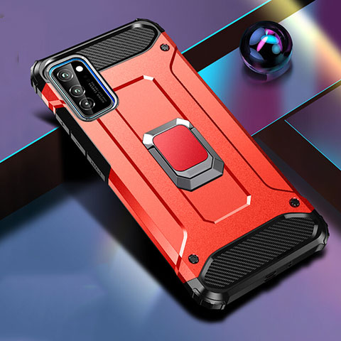 Coque Contour Silicone et Plastique Housse Etui Mat avec Magnetique Support Bague Anneau R01 pour Huawei Honor V30 5G Rouge