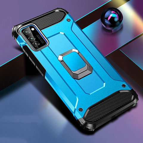 Coque Contour Silicone et Plastique Housse Etui Mat avec Magnetique Support Bague Anneau R01 pour Huawei Honor View 30 5G Bleu Ciel