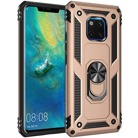 Coque Contour Silicone et Plastique Housse Etui Mat avec Magnetique Support Bague Anneau R01 pour Huawei Mate 20 Pro Or