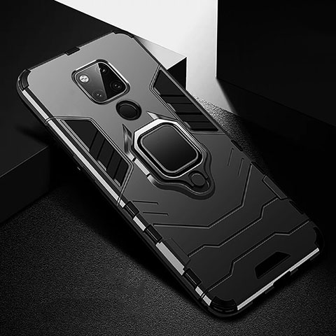 Coque Contour Silicone et Plastique Housse Etui Mat avec Magnetique Support Bague Anneau R01 pour Huawei Mate 20 X 5G Noir