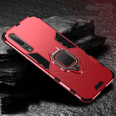 Coque Contour Silicone et Plastique Housse Etui Mat avec Magnetique Support Bague Anneau R01 pour Huawei P20 Pro Rouge