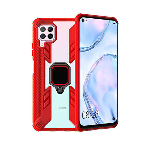 Coque Contour Silicone et Plastique Housse Etui Mat avec Magnetique Support Bague Anneau R01 pour Huawei P40 Lite Rouge