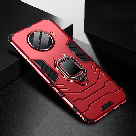 Coque Contour Silicone et Plastique Housse Etui Mat avec Magnetique Support Bague Anneau R01 pour Oppo Ace2 Rouge