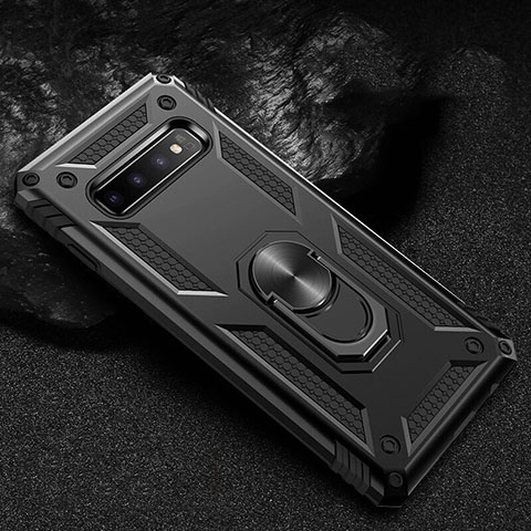 Coque Contour Silicone et Plastique Housse Etui Mat avec Magnetique Support Bague Anneau R01 pour Samsung Galaxy S10 5G Noir