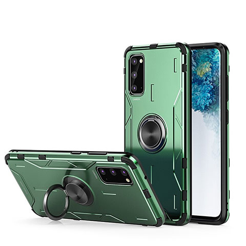 Coque Contour Silicone et Plastique Housse Etui Mat avec Magnetique Support Bague Anneau R01 pour Samsung Galaxy S20 5G Vert