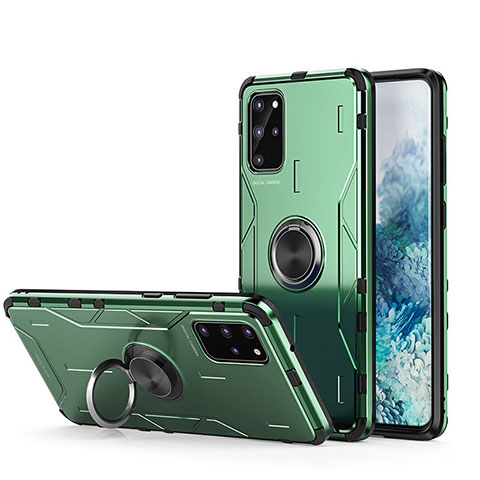 Coque Contour Silicone et Plastique Housse Etui Mat avec Magnetique Support Bague Anneau R01 pour Samsung Galaxy S20 Plus 5G Vert