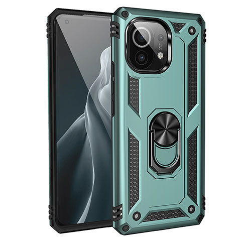 Coque Contour Silicone et Plastique Housse Etui Mat avec Magnetique Support Bague Anneau R01 pour Xiaomi Mi 11 Lite 4G Vert