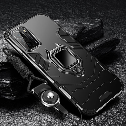 Coque Contour Silicone et Plastique Housse Etui Mat avec Magnetique Support Bague Anneau R01 pour Xiaomi Mi 11i 5G Noir