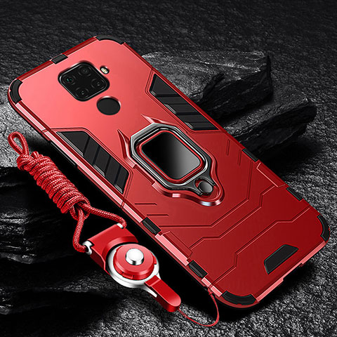 Coque Contour Silicone et Plastique Housse Etui Mat avec Magnetique Support Bague Anneau R01 pour Xiaomi Redmi 10X 4G Rouge