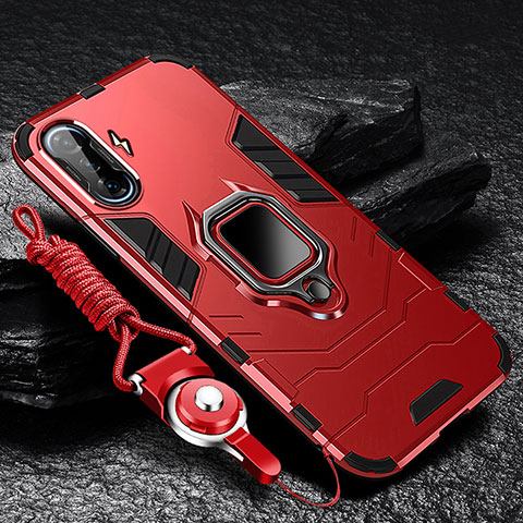 Coque Contour Silicone et Plastique Housse Etui Mat avec Magnetique Support Bague Anneau R01 pour Xiaomi Redmi K40 Gaming 5G Rouge