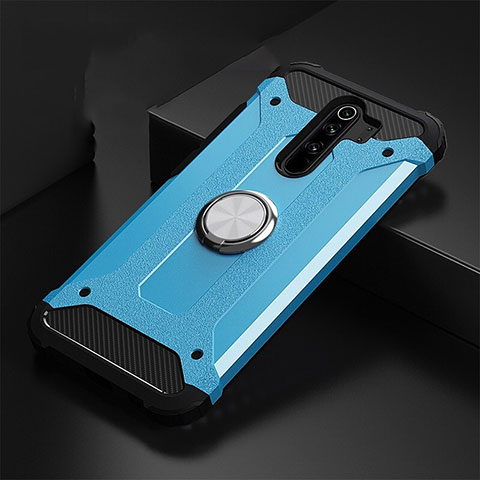 Coque Contour Silicone et Plastique Housse Etui Mat avec Magnetique Support Bague Anneau R01 pour Xiaomi Redmi Note 8 Pro Bleu Ciel