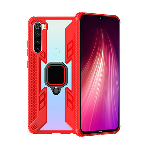 Coque Contour Silicone et Plastique Housse Etui Mat avec Magnetique Support Bague Anneau R01 pour Xiaomi Redmi Note 8T Rouge