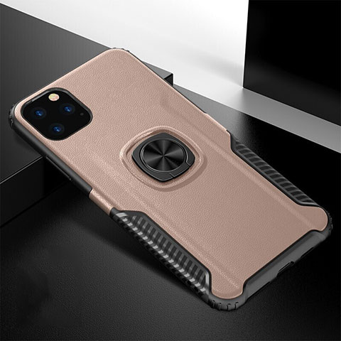 Coque Contour Silicone et Plastique Housse Etui Mat avec Magnetique Support Bague Anneau R02 pour Apple iPhone 11 Pro Max Or Rose