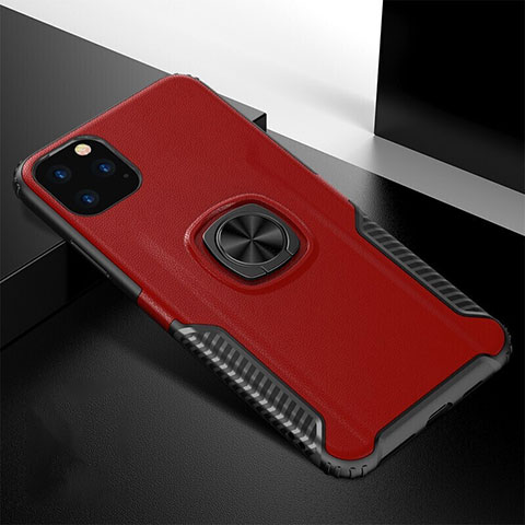 Coque Contour Silicone et Plastique Housse Etui Mat avec Magnetique Support Bague Anneau R02 pour Apple iPhone 11 Pro Max Rouge