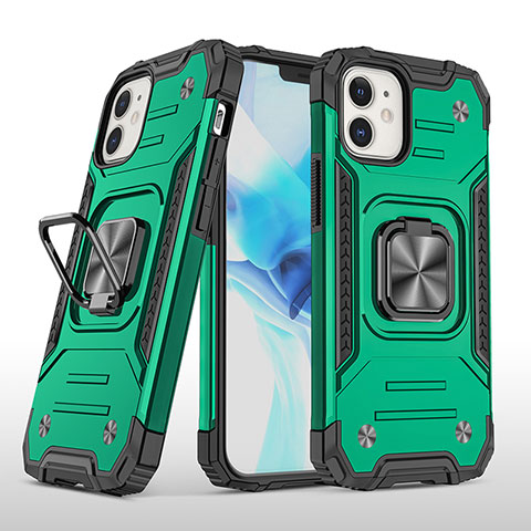 Coque Contour Silicone et Plastique Housse Etui Mat avec Magnetique Support Bague Anneau R02 pour Apple iPhone 12 Mini Vert