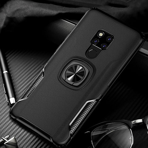 Coque Contour Silicone et Plastique Housse Etui Mat avec Magnetique Support Bague Anneau R02 pour Huawei Mate 20 X 5G Noir