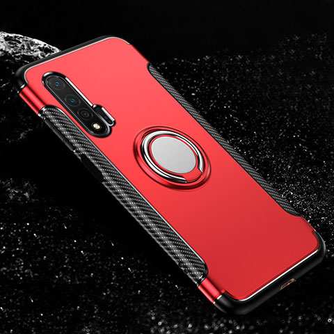 Coque Contour Silicone et Plastique Housse Etui Mat avec Magnetique Support Bague Anneau R02 pour Huawei Nova 6 5G Rouge