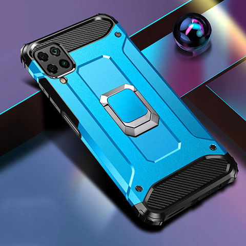 Coque Contour Silicone et Plastique Housse Etui Mat avec Magnetique Support Bague Anneau R02 pour Huawei P40 Lite Bleu Ciel