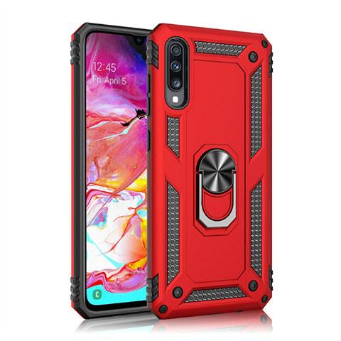 Coque Contour Silicone et Plastique Housse Etui Mat avec Magnetique Support Bague Anneau R02 pour Samsung Galaxy A70S Rouge