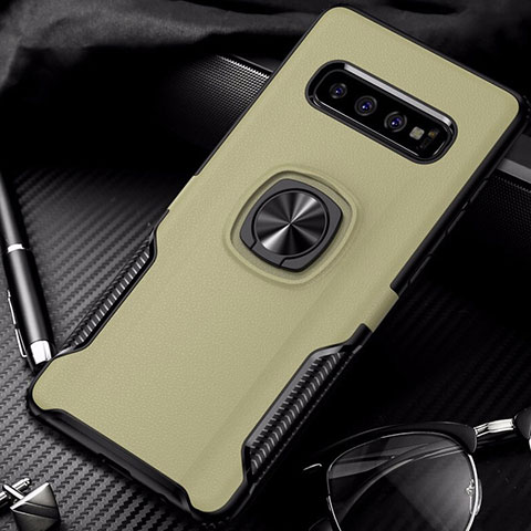 Coque Contour Silicone et Plastique Housse Etui Mat avec Magnetique Support Bague Anneau R02 pour Samsung Galaxy S10 5G Or